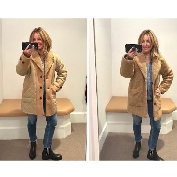 DEREK LAM 70s Reversible Wool Blend Quilted Faux Shearling Oversized Barn Coat 6 - Picture 15 of 17